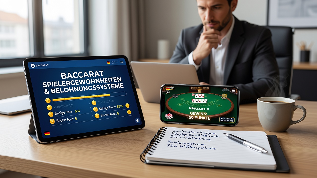 Spieler an einem digitalen Baccarat-Tisch mit sichtbaren Belohnungsanzeigen auf einer regulierten deutschen App