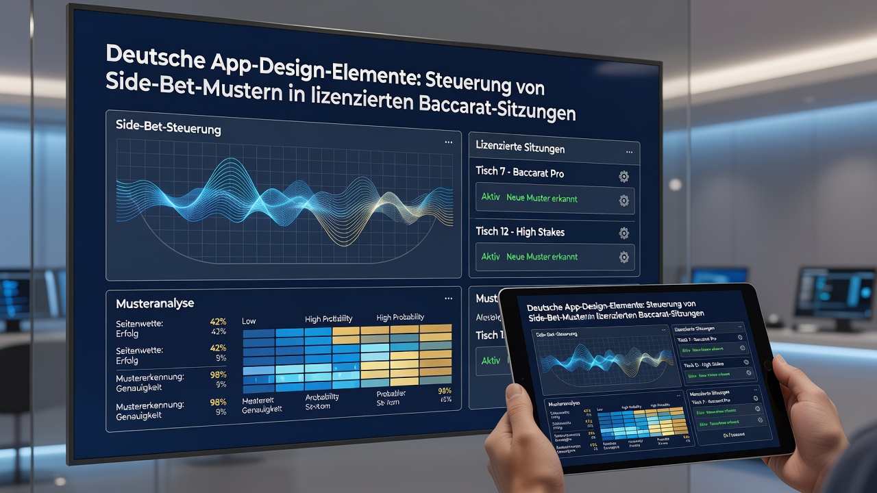 Detailansicht eines Baccarat-Apps-Interfaces mit hervorgehobenen Side-Bet-Buttons und Animationssequenzen
