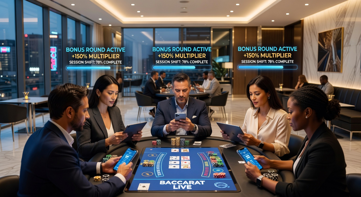 Mobile Baccarat session showing players engaging with bonus features on optimized devices